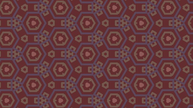A seamless pattern with colorful squares and triangles in shades of purple.