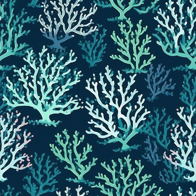 Seamless pattern with corals on a dark background.