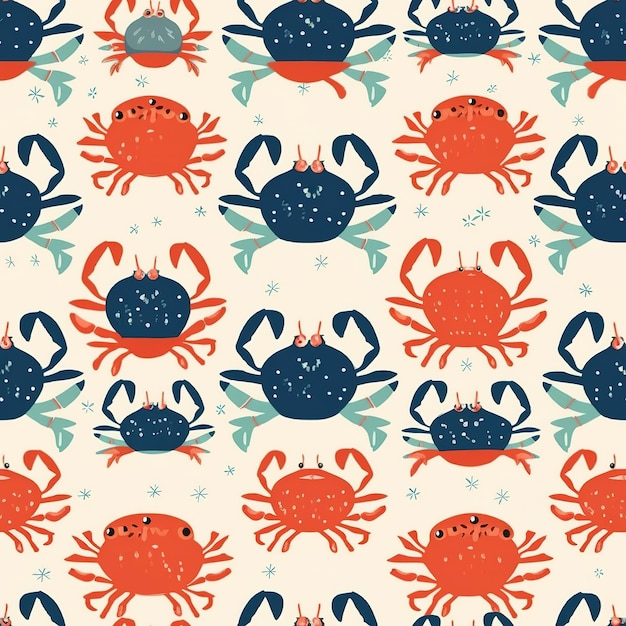 A seamless pattern with crabs on a light background.