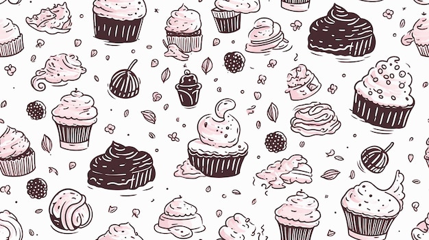 Photo seamless pattern with cupcakes hand drawn vector illustration