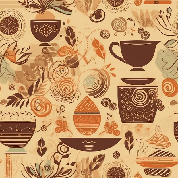 A seamless pattern with cups and saucers.