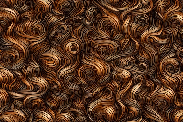 Seamless pattern with curly hair in brown colors