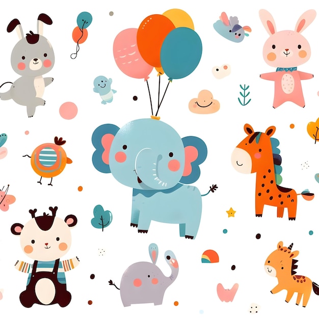 Seamless pattern with cute cartoon animals Vector background with wild animals