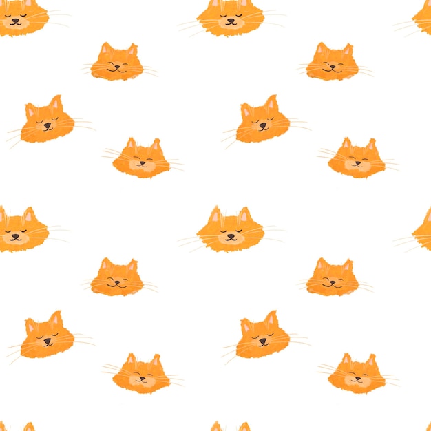 Seamless pattern with cute faces of red cats red kittens cute animals in cartoon style