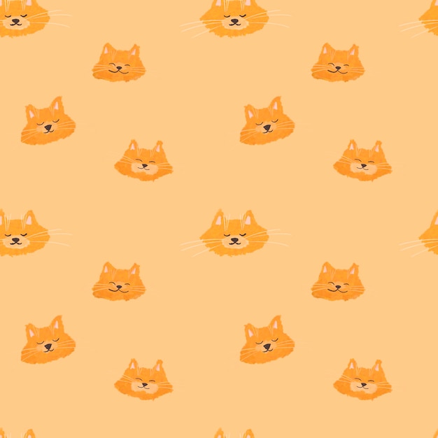 Seamless pattern with cute faces of red cats red kittens cute animals in cartoon style