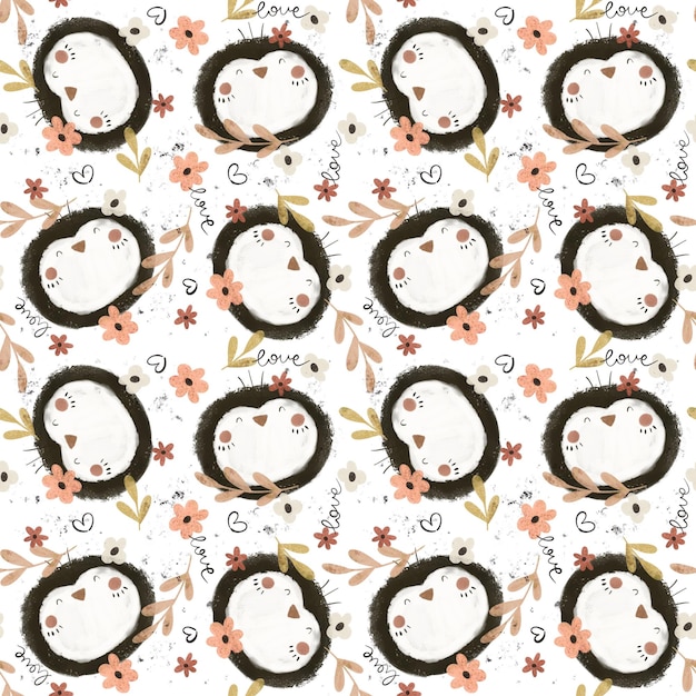 Seamless pattern with cute penguins