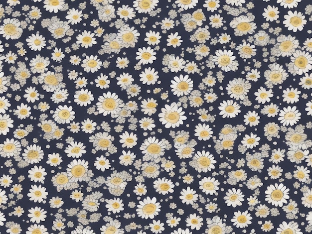 Seamless pattern with the daisy flowers Fashion background with polka dots and tender chamomile flo