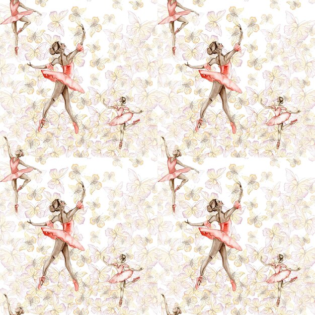 Photo seamless pattern with dancing ballerina