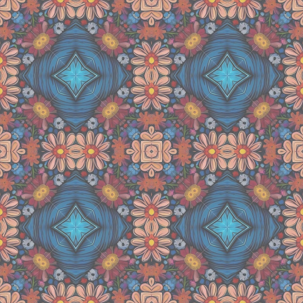 Seamless pattern with decorative flowers on a blue background