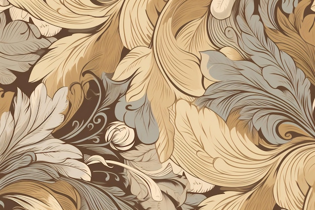 Seamless pattern with decorative leaves Handdrawn illustration