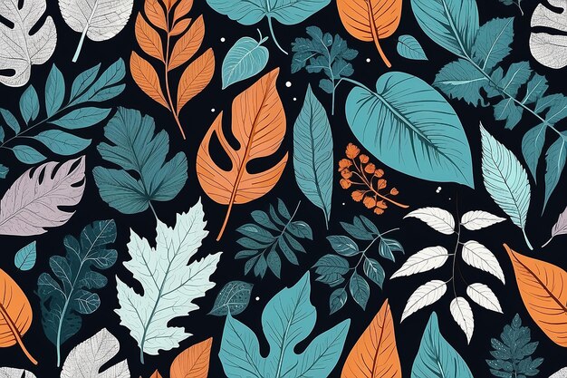 Seamless pattern with different leaves Vector illustration