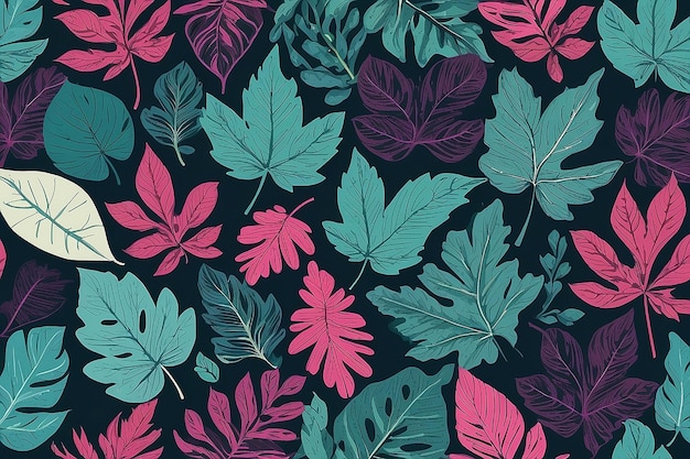 Seamless pattern with different leaves vector illustration