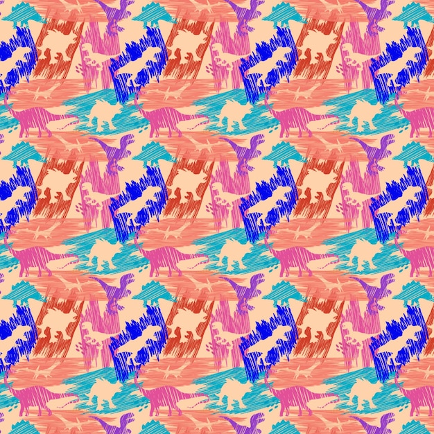 Seamless pattern with dinosaurs silhouettes