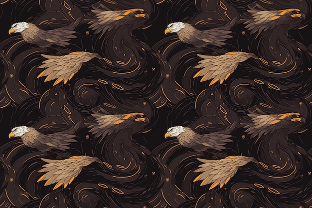 Photo seamless pattern with eagle on dark background