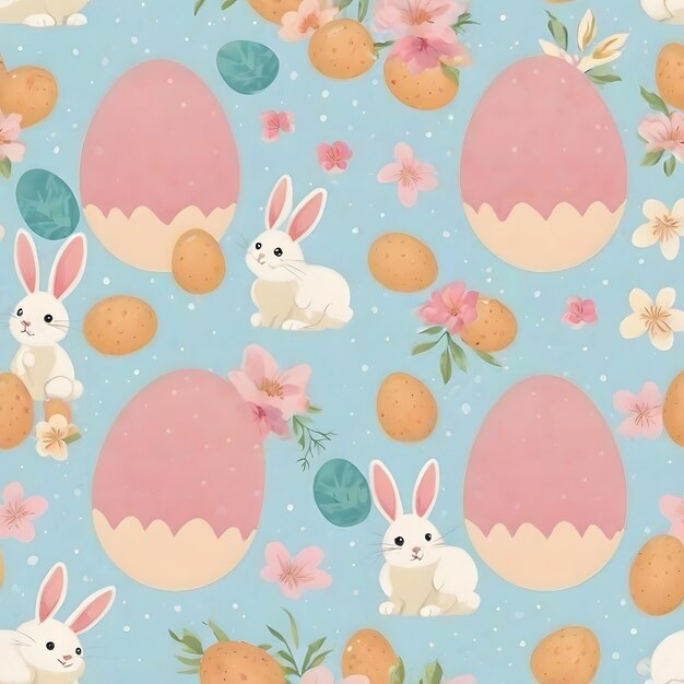 Seamless pattern with easter eggs and cute bunnies