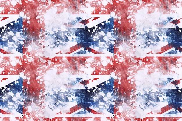 Photo seamless pattern with the english british flag of england britain uk on white blue red background with grunge old vinage retro texture