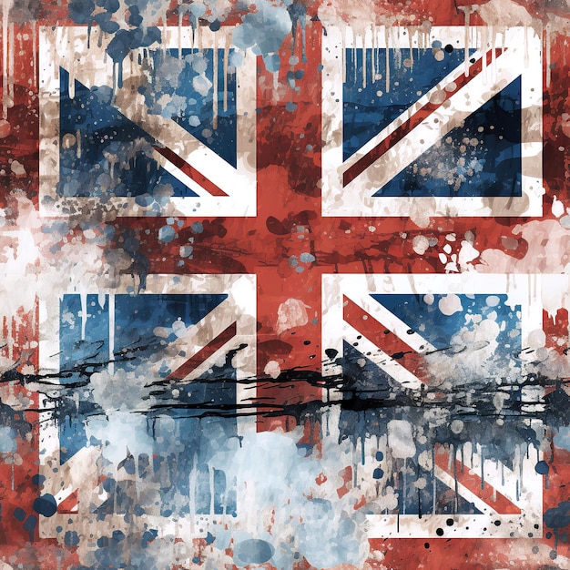 Photo seamless pattern with english british flag of england britain uk on a white blue red background with grunge style texture