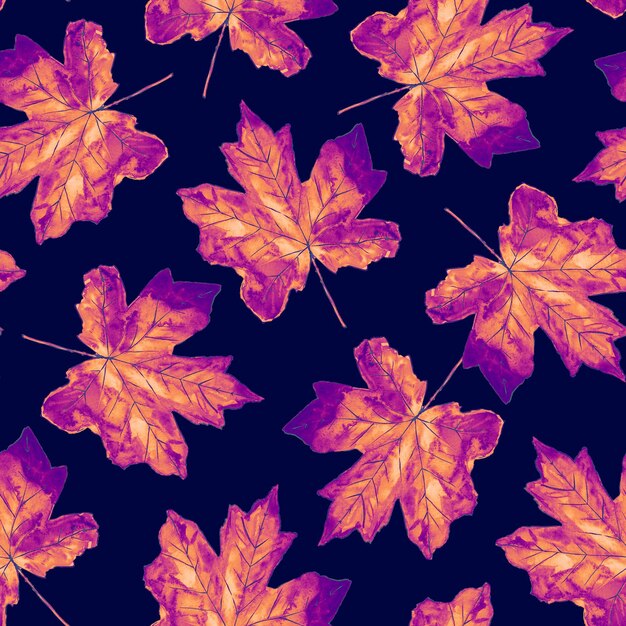 Photo seamless pattern with fall maple leaves watercolor autumn background natural botanical texture for