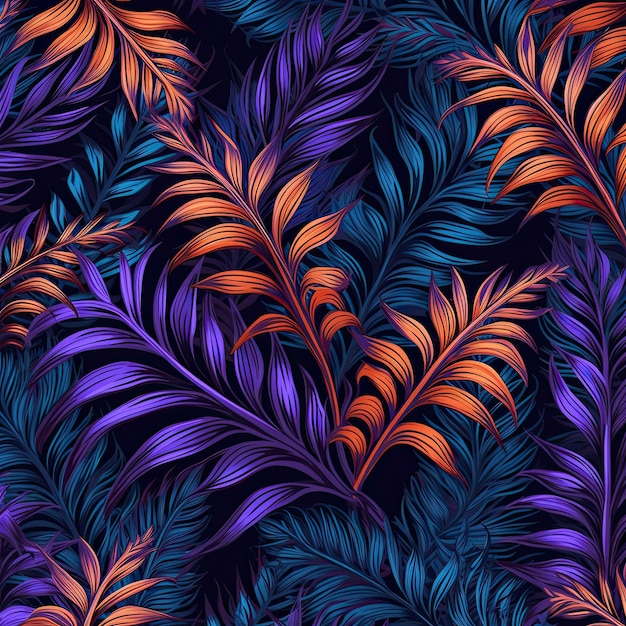 Seamless pattern with feathers on a dark background.