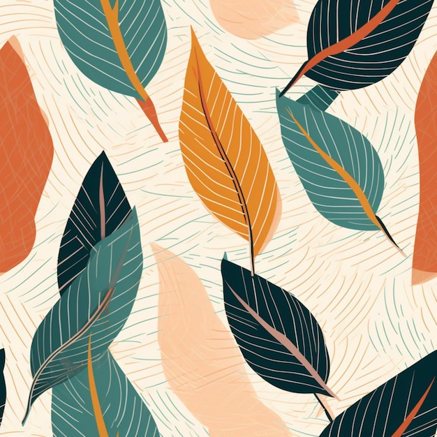 Seamless pattern with feathers on a light background.