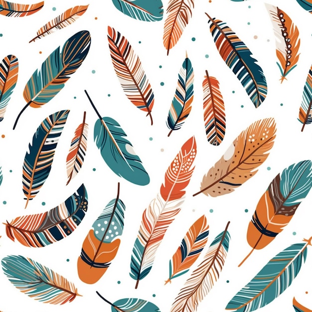 Seamless pattern with feathers on a white background.