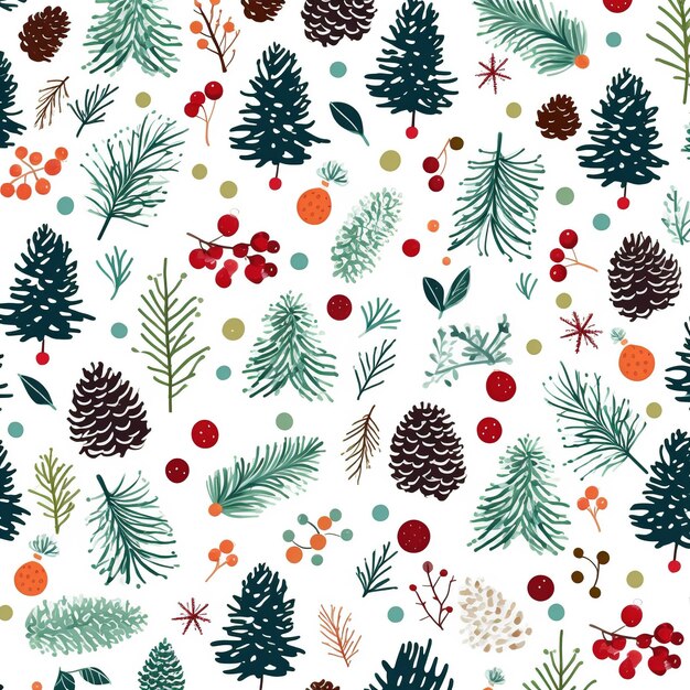 Seamless pattern with fir cone holly leaves and berries Ai generated