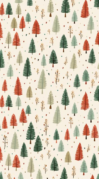 Seamless pattern with fir trees Hand drawn vector illustration