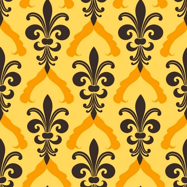 a seamless pattern with fleur de lis on a yellow background generative ai