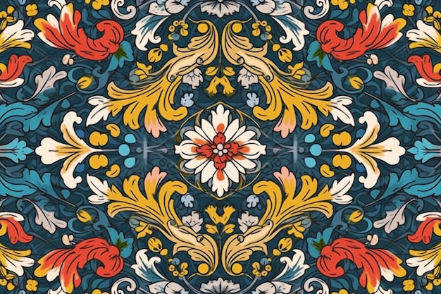 Seamless pattern with floral design on a dark background.