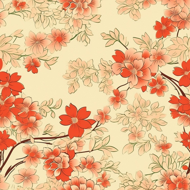 Photo a seamless pattern with flowers on a beige background.