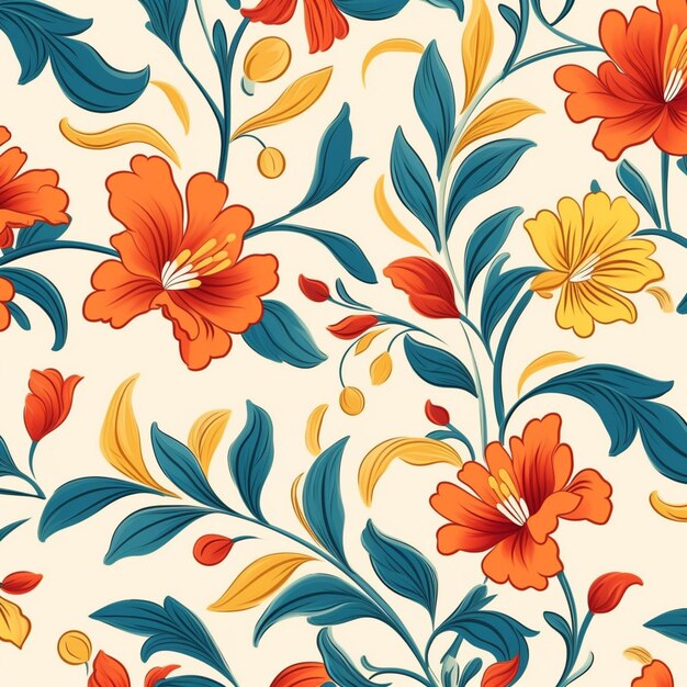 Seamless pattern with flowers on a beige background