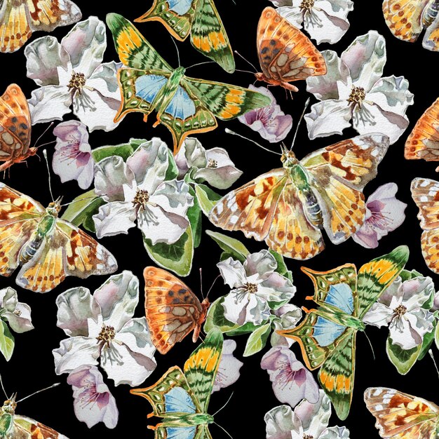 Seamless pattern with flowers and butterflies