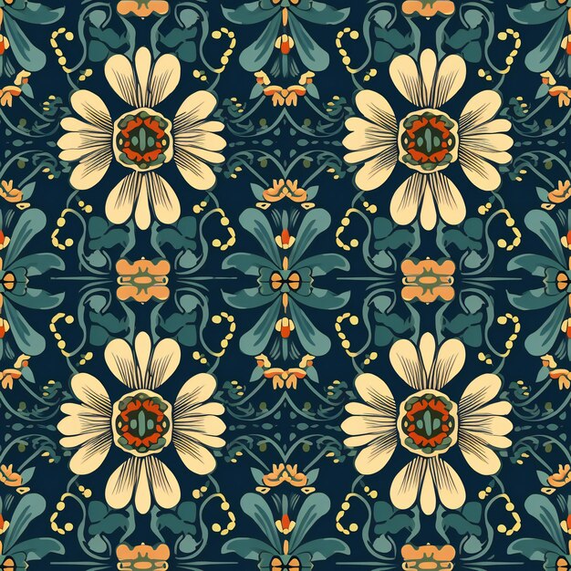 Seamless pattern with flowers on a dark background.