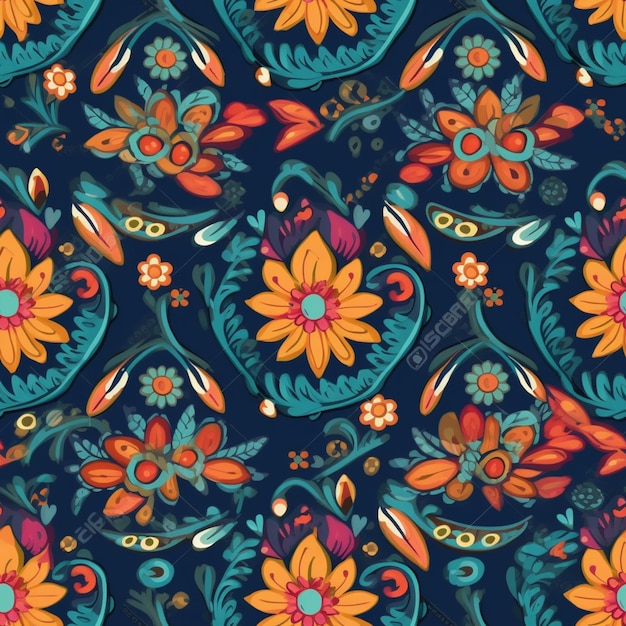 Seamless pattern with flowers on a dark background.