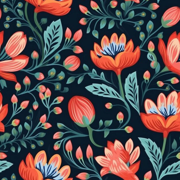 Seamless pattern with flowers on a dark background.