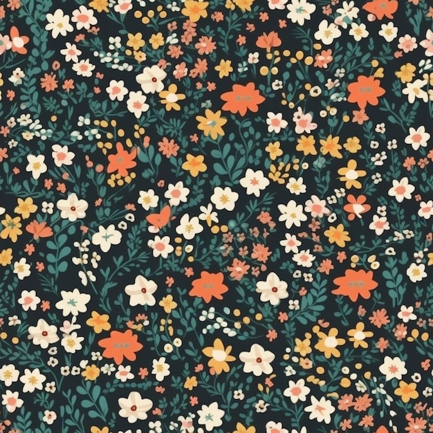 Seamless pattern with flowers on a dark background.