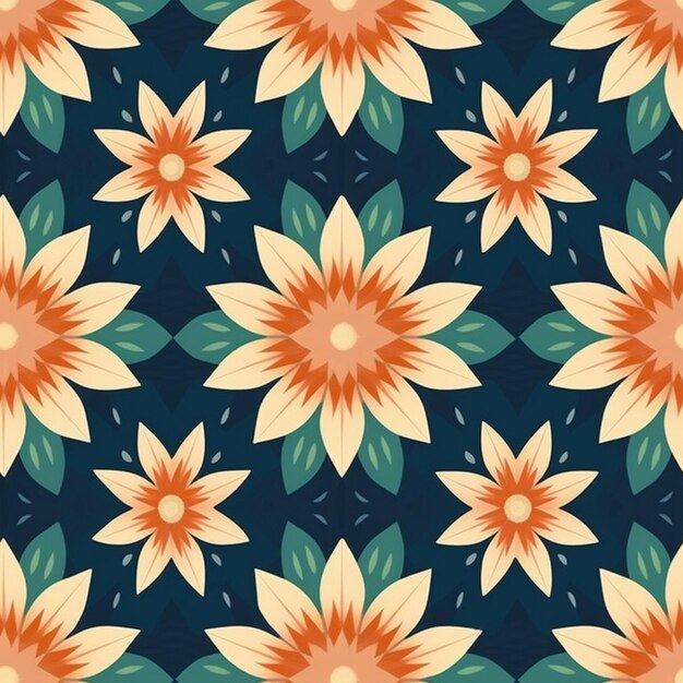 Seamless pattern with flowers on a dark blue background.