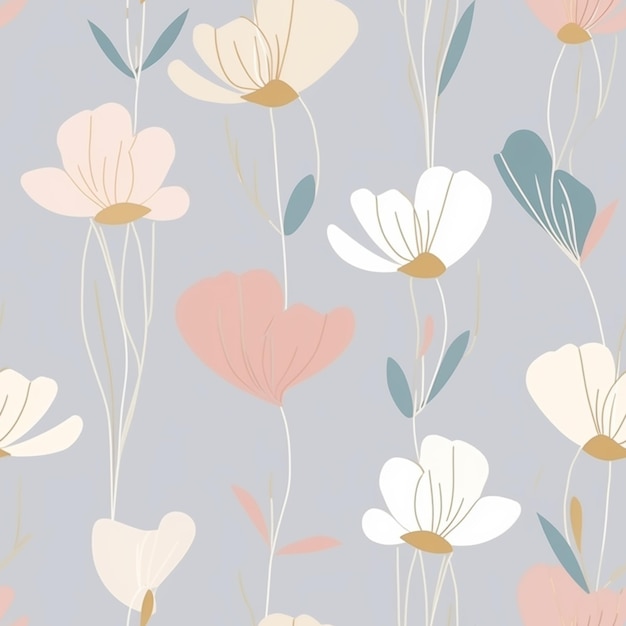 A seamless pattern with flowers on a gray background.