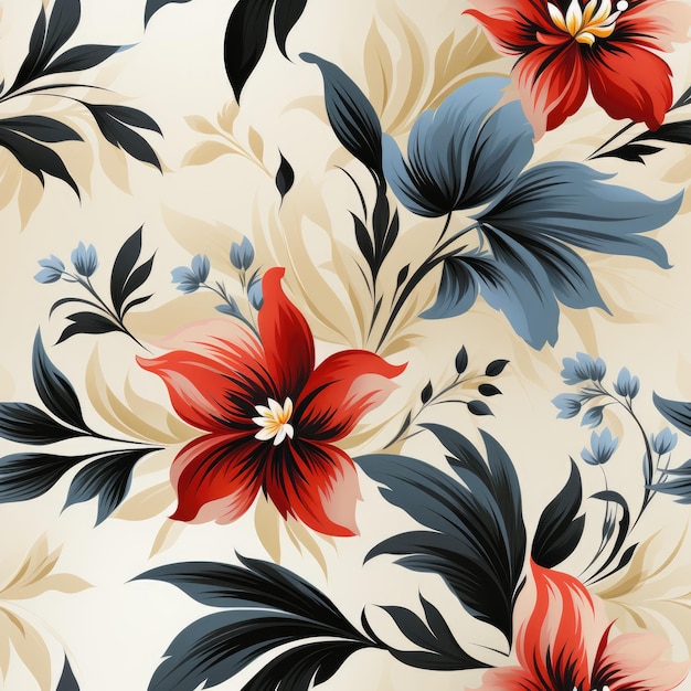 Seamless pattern with flowers and leaves Floral pattern Generative AI