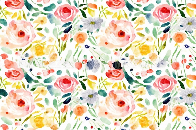 A seamless pattern with flowers and leaves