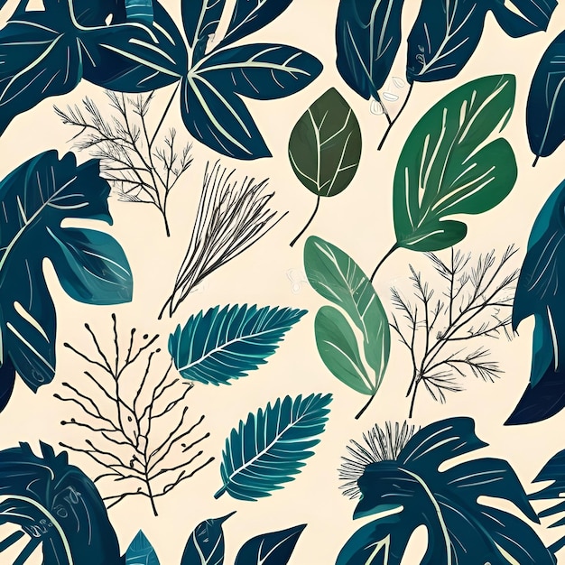 A seamless pattern with flowers and leaves.