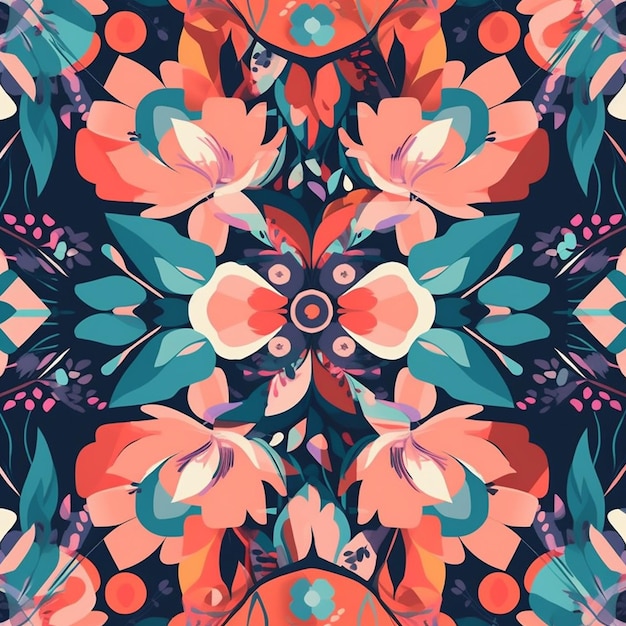 Photo a seamless pattern with flowers and leaves.