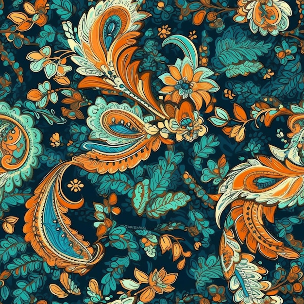 A seamless pattern with flowers and leaves.