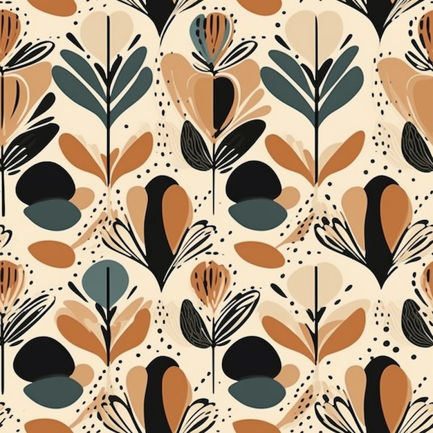 A seamless pattern with flowers and leaves.