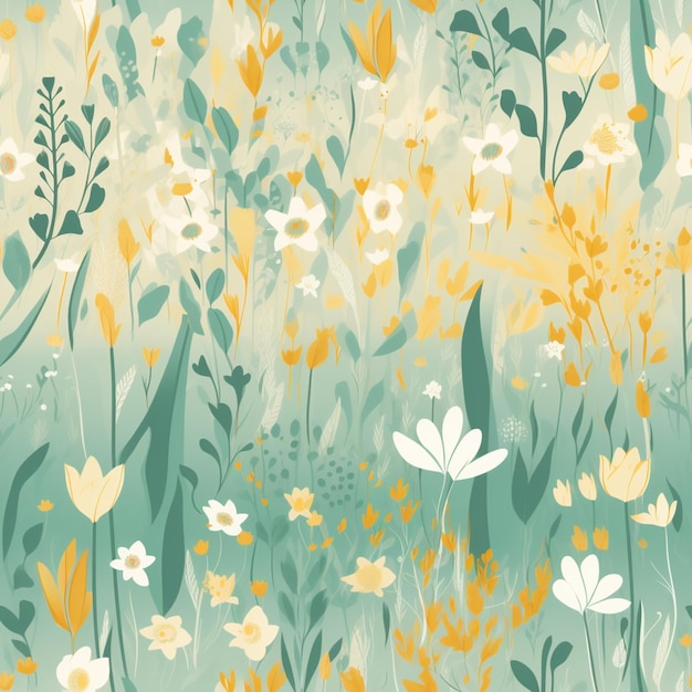 A seamless pattern with flowers and leaves.