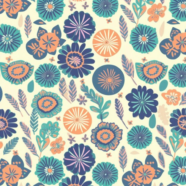 A seamless pattern with flowers and leaves.