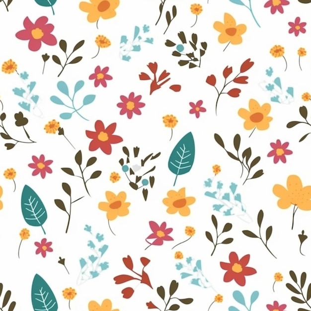 A seamless pattern with flowers and leaves.