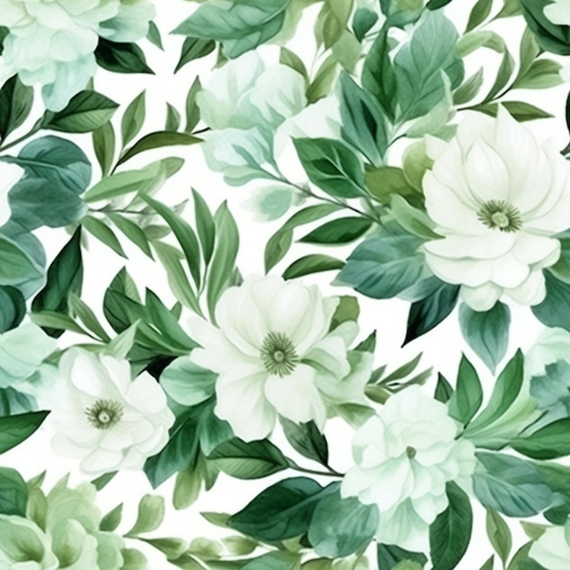 A seamless pattern with flowers and leaves.