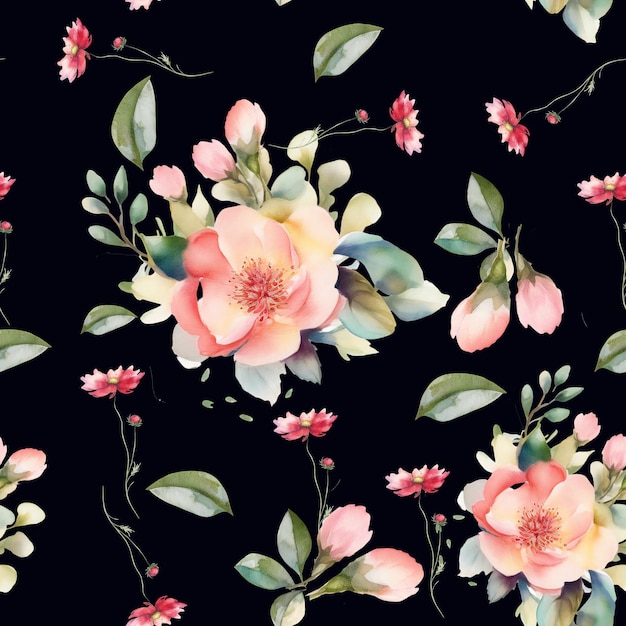 A seamless pattern with flowers in pastel colors.