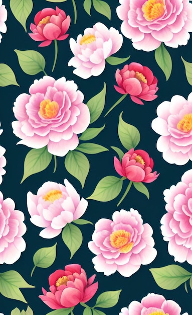 Photo the seamless pattern with flowers peony watercolor illustration hand drawn